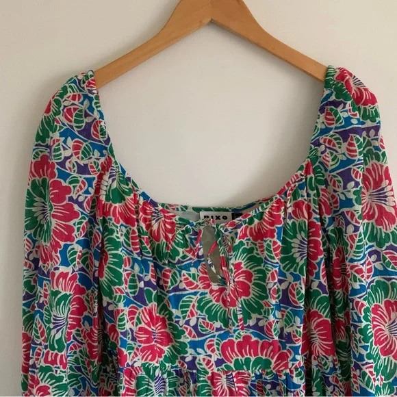 Rixo London Roxy Hibiscus Floral Long Sleeve Cotton Mini Dress, Medium - Picture 5 of 16